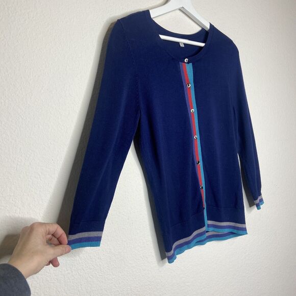 Halogen Navy Striped Detail Cardigan Sz M - Picture 3 of 6